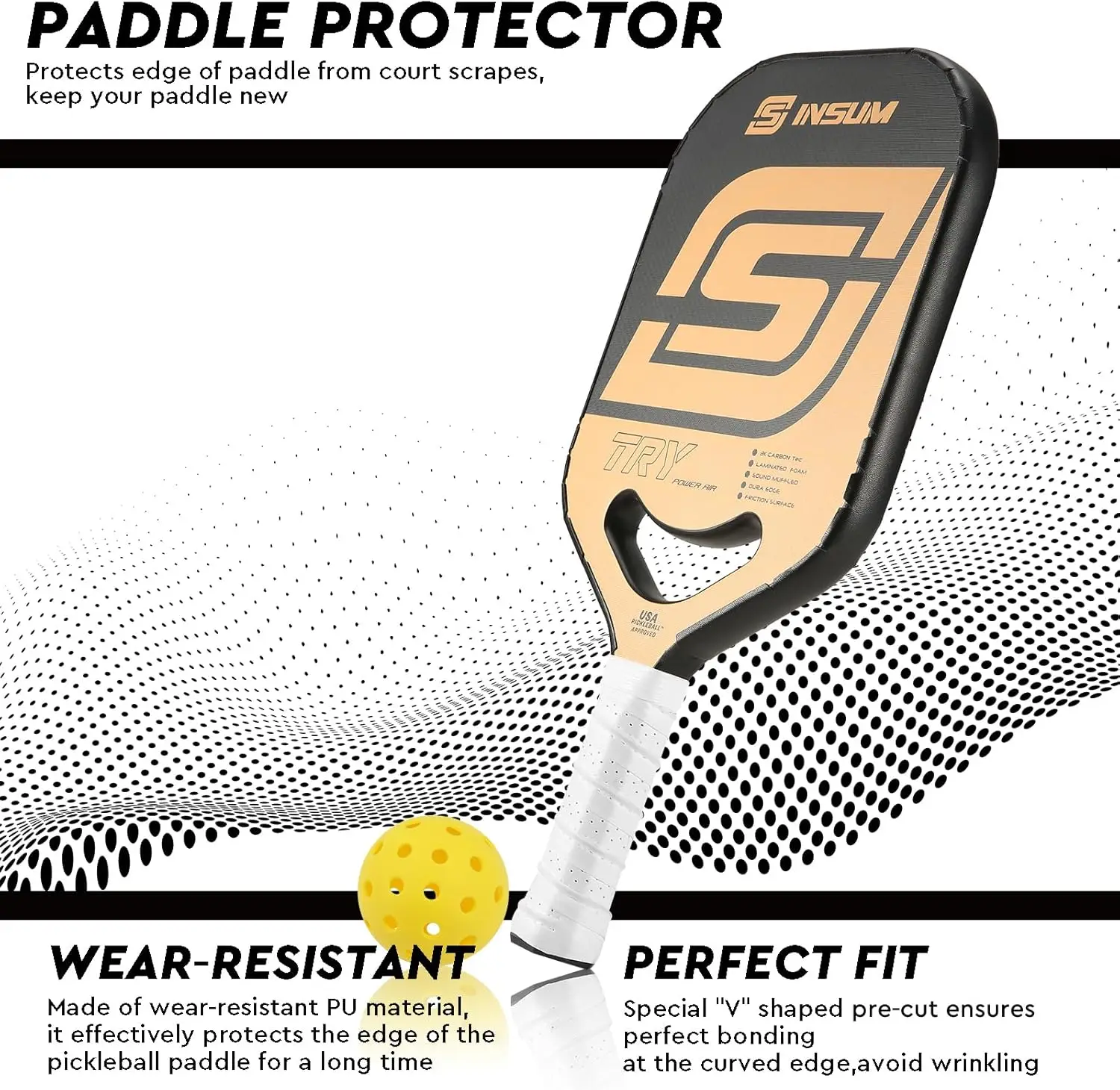 INSUM Pickletech Pickleball Paddle Protection Tape 26mm Paddle Head Edge Guard Tapes Fit Perfectly Curved Edge-No Wrinkling-Pink