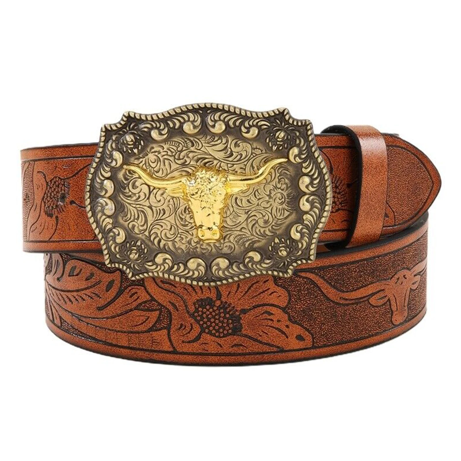 OYIFAN European Western Cowboy Carved Crafted Belt Jeans Belt 100-110-120 Universal Belt for Men and Women