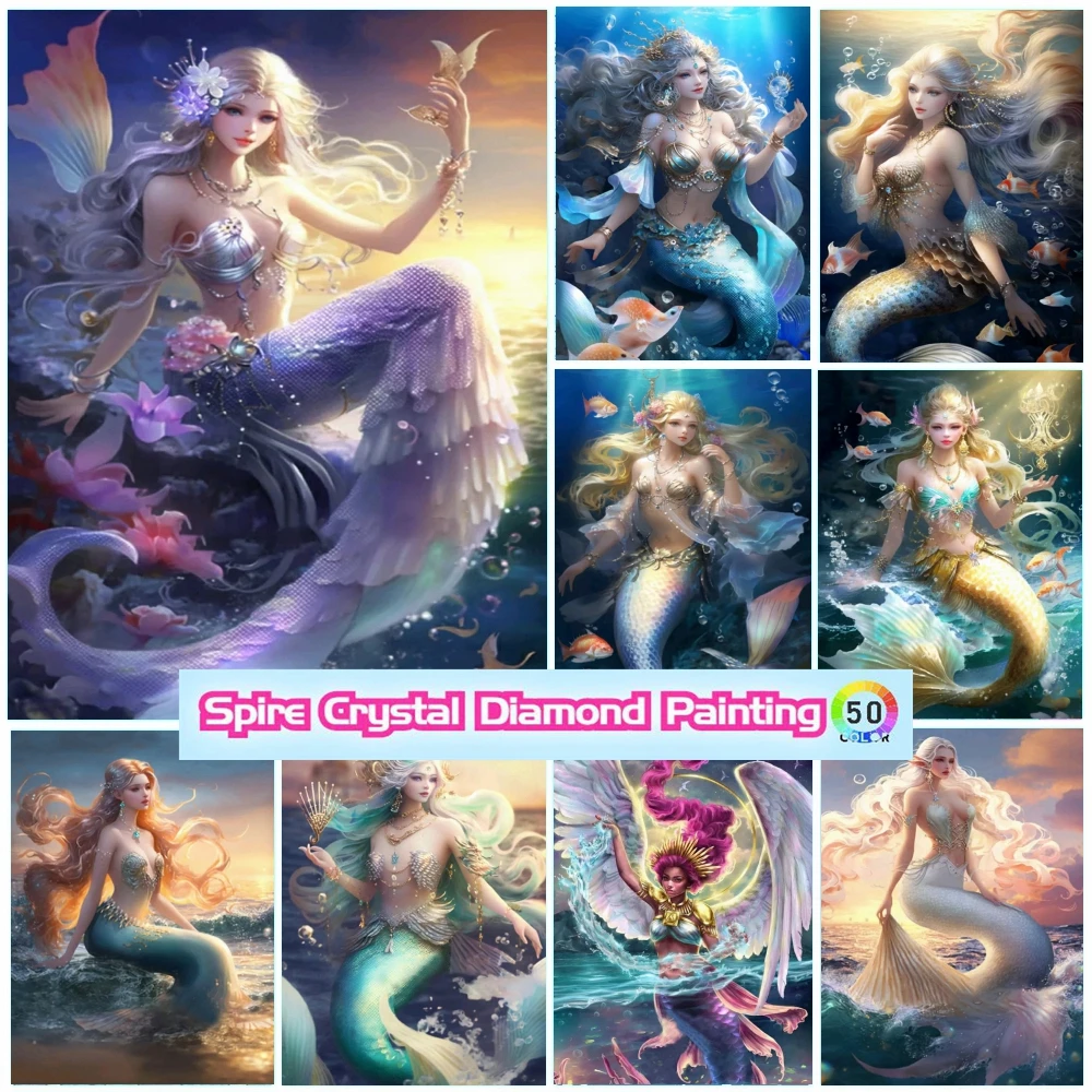 Angel Mermaid Crystal Drills Diamond Mosaic Painting Embroidery Art Fish Fairy Anime Beauty Girl Cross Stitch Kits Home Decor