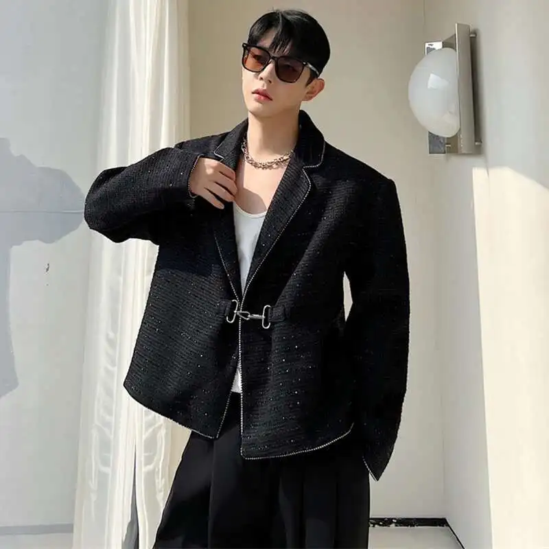 LUZHEN 2025 봄 패션 금속 버클 옆을 터 놓은 부분 디자인 블레이저 남자의 우아한 세련된 잘 생긴 한국 스팽글 정장 재킷 LZ7333