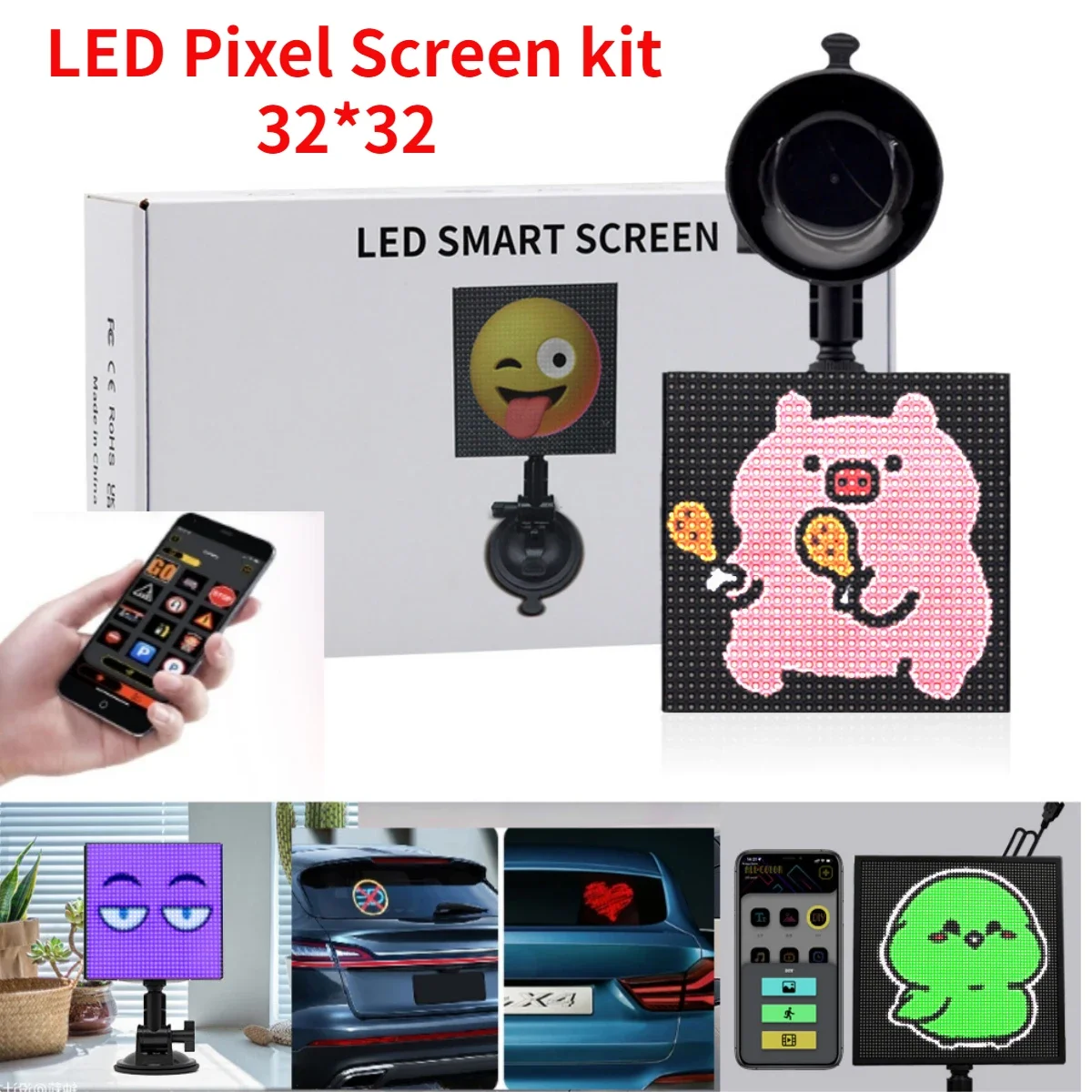 

RGB Smart LED Pixel Screen APP Control Panel with 32X32 Programmable LED Display for Car Rear Window Business Advertisement