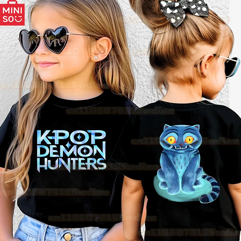 MINISO KPop Demon Hunters 2025 Girls’ 3D Printed Cosplay Dress Halloween Stage RolePlay with Mira Rumi Zoey kids short sleeves