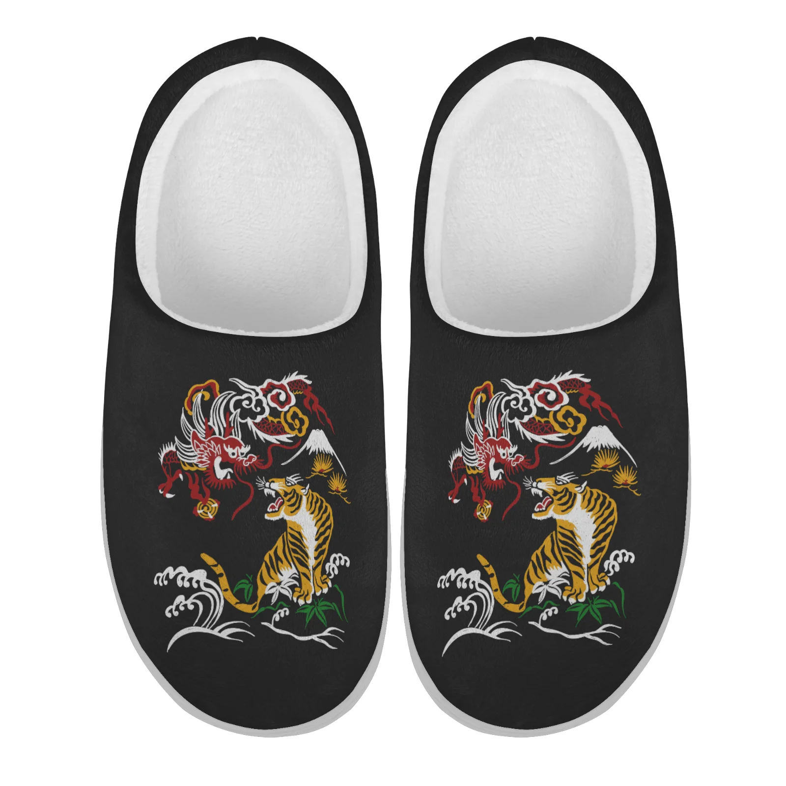 

Custom Shoes Dragon Tiger Home Cotton Slippers High Quality Plush Casual Keep Warm Shoes Thermal Slipper Size 35-47