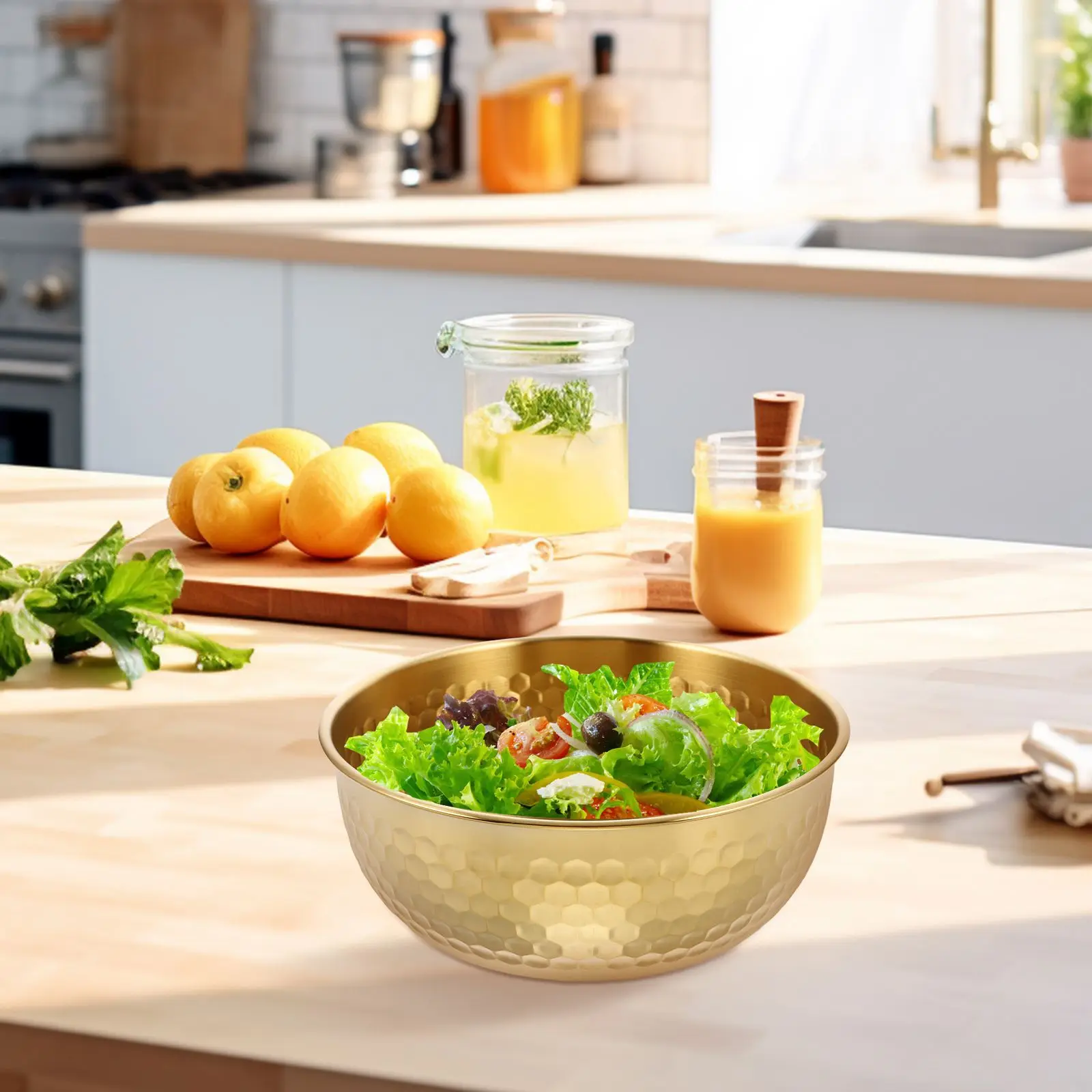 Hammered Salad Stainless Steel Large Capacity Easy Clean Japanese Texture Kitchen Wide Rim Bowls Decorative Bowls