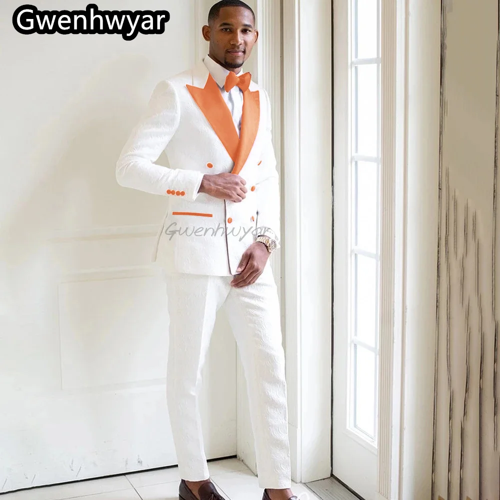 

Gwenhwyar New Luxury Ivory Jacquard Wedding Men's Suit Suit Formal Groom Groom Jacket Fashion Dinner Blazer Pants 2 Pieces