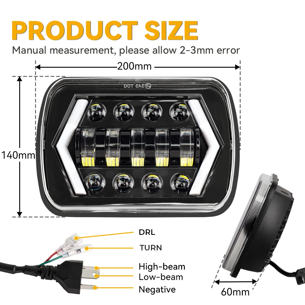 5x7 4x6 Square 7Inch LED Headlight Led Headlamp Hi/Low Turn Signal for 4x4 Suzuki Samurai Jeep Wrangler Off Road