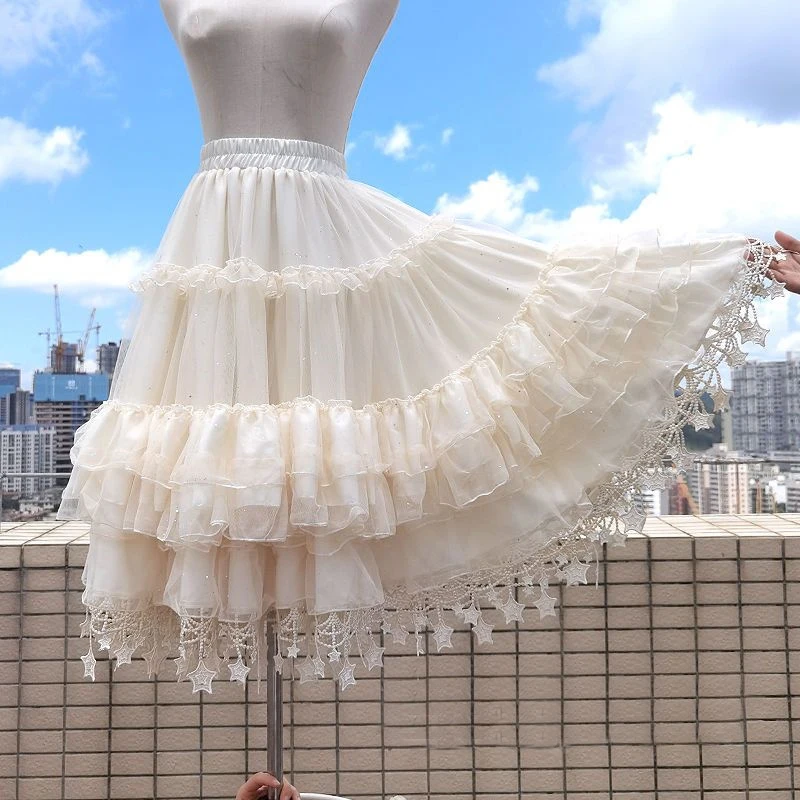 2024 Women Flower Style Lolita Petticoats Crinoline Dance White Pink Cosplay Tutu Puffy Lawaii Skirt Under Wedding Skirt