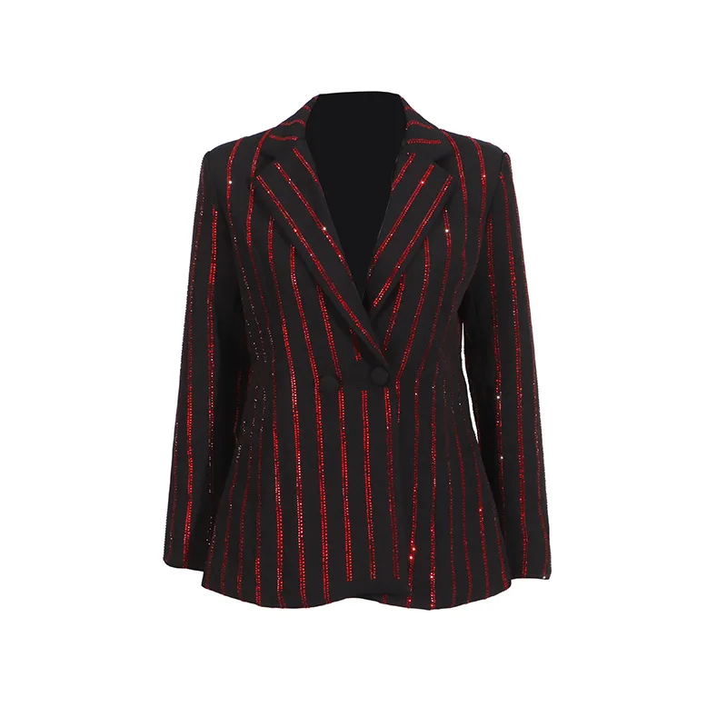 European American Style Striped Diamond V-Neck Long-Sleeved Blazer Fashion Small Suit Design Sense Hot y2k 2025 new