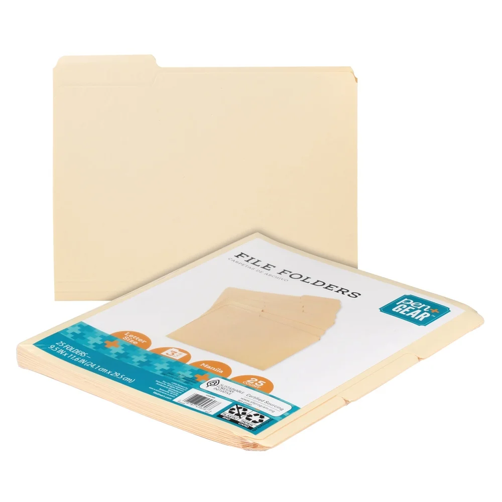 75 Count Letter Size 1/3 Cut File Folders Manila Lightweight Durable Organizers School Office Documents Receipts Customizable