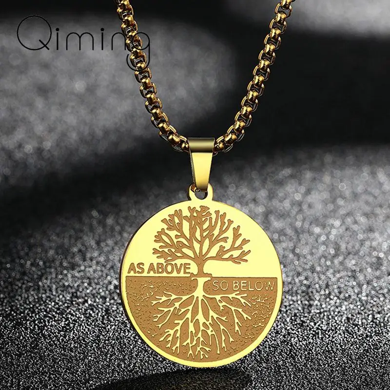 Stainless Steel As Above As Below Tree Of Life Pendant Necklace Women Men Jewelry Norse Viking Wicca Necklace