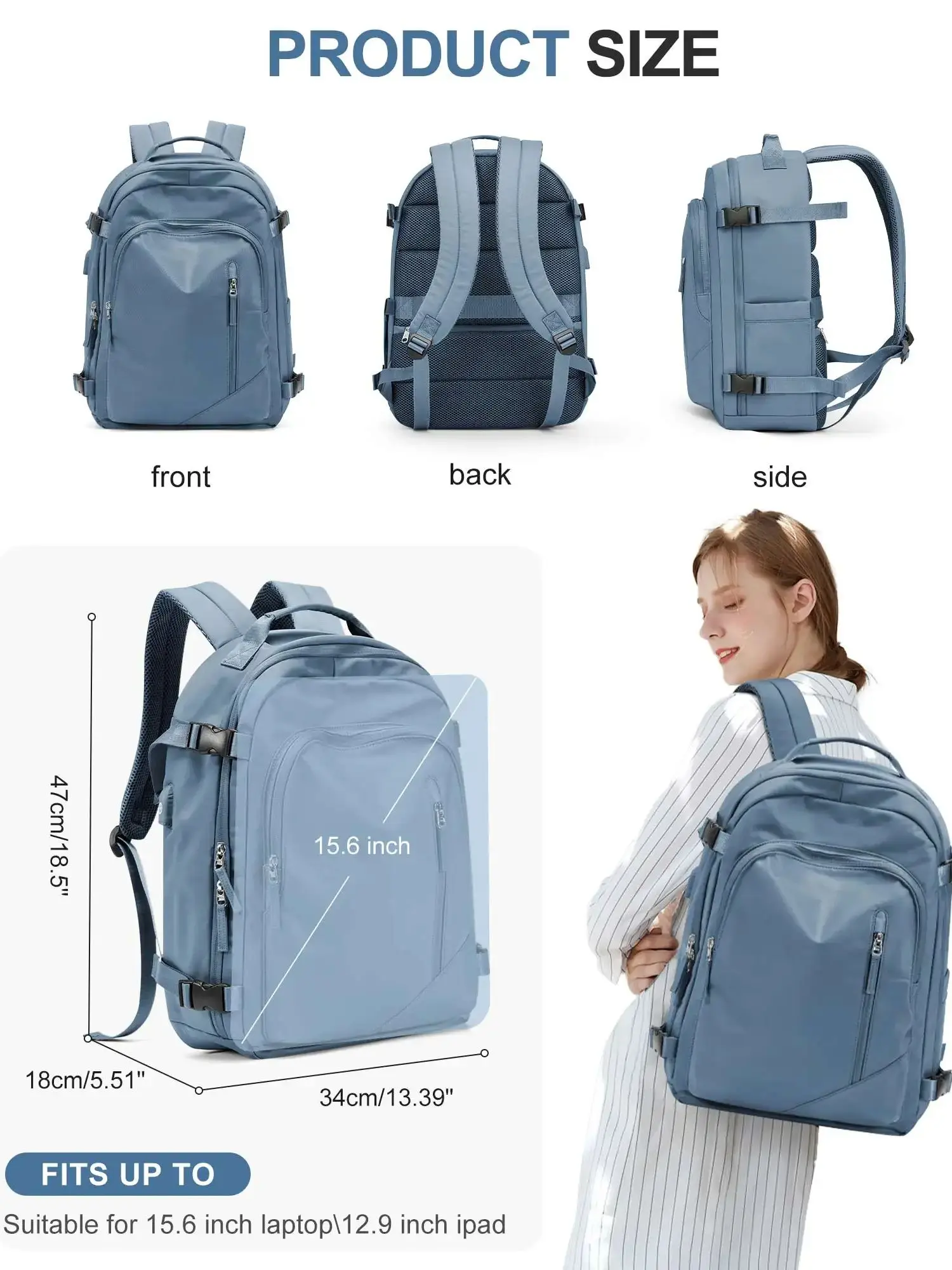 Large Travel Backpack for Men Women, Waterproof School Backpack, Airplane Approved Weekender Bag, Men Laptop Backpack, Bluey