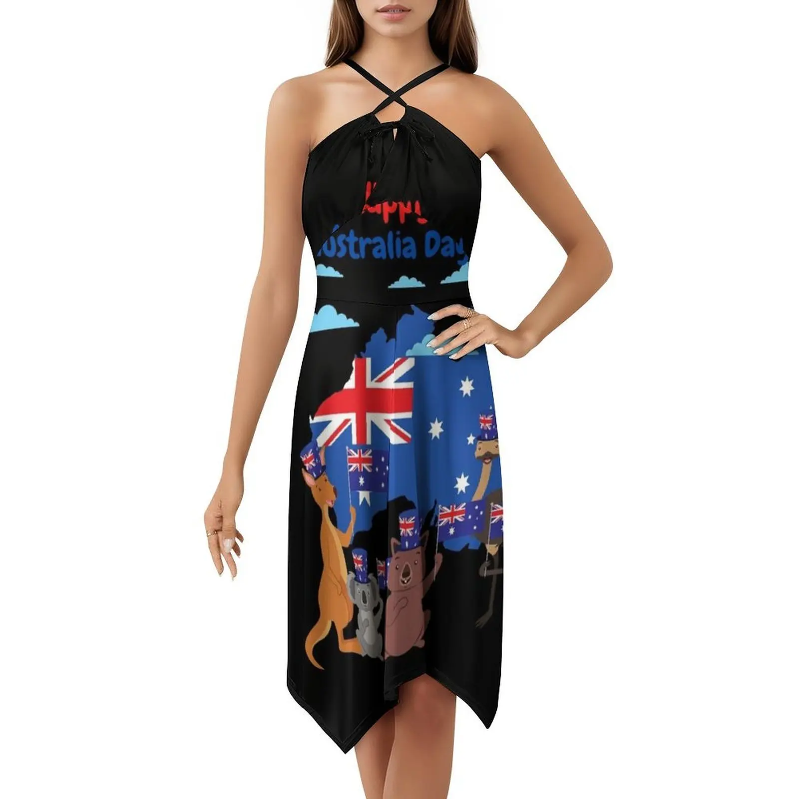 Feliz dia da Austrália! Animais engraçados letras vermelhas e azuis feminino streetwear vestido de festa na moda impressão clube roupas para o sexo feminino