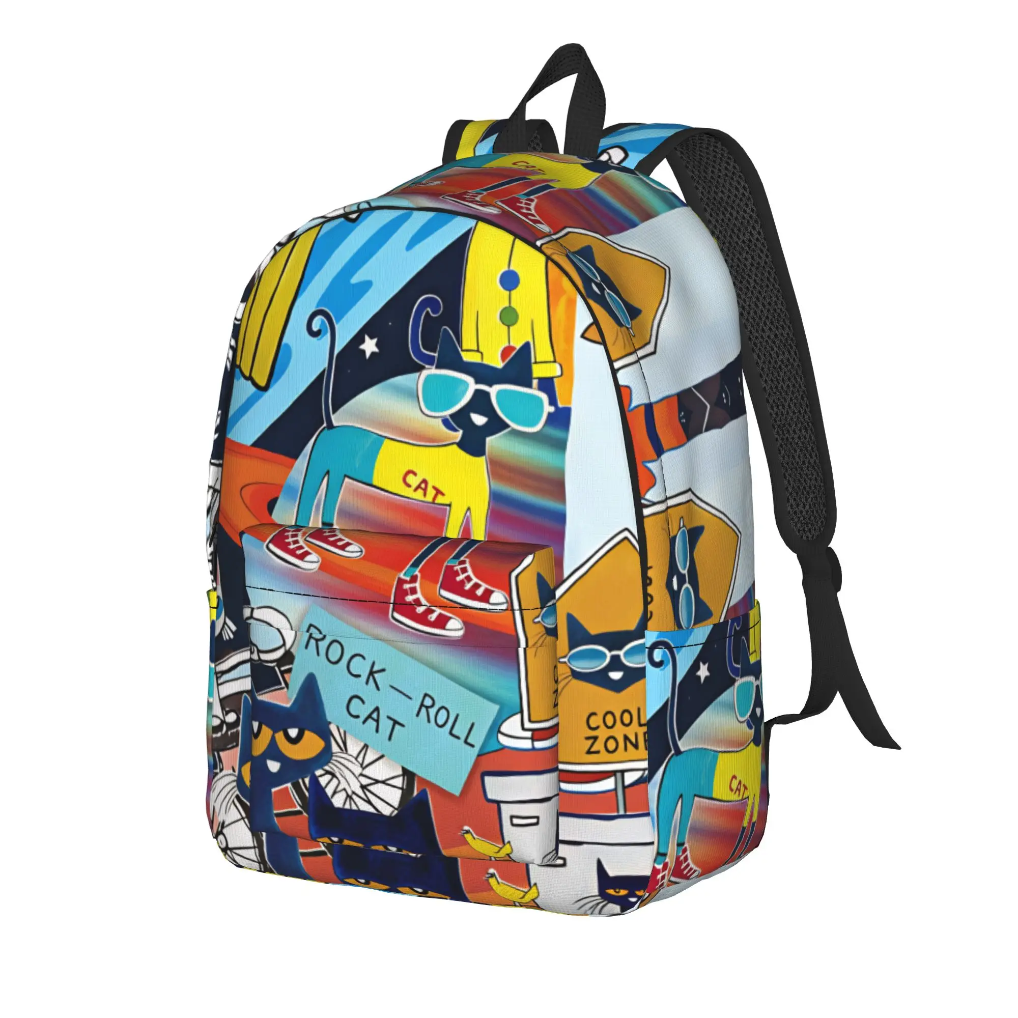 Pete the Cat I Love My White Shoes Backpack  Outdoor Style Backpacks Boy Kawaii High School Bags High Quality Durable Rucksack