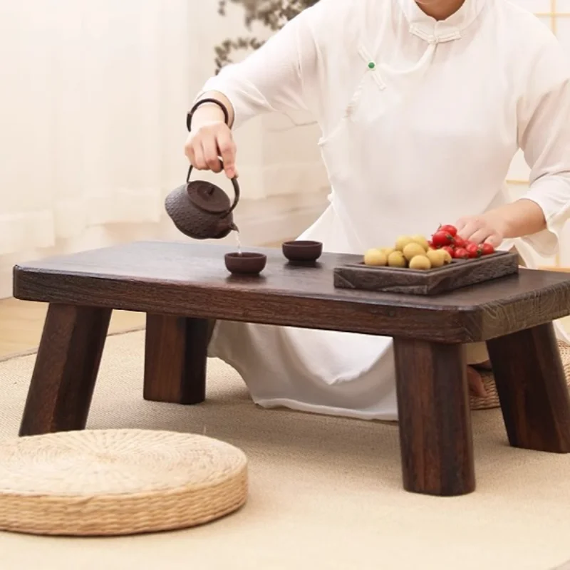 Vintage Tatami Four-Legged Floor Desk Space-Saving Wooden Bay Window Tea Table Balcony Coffee