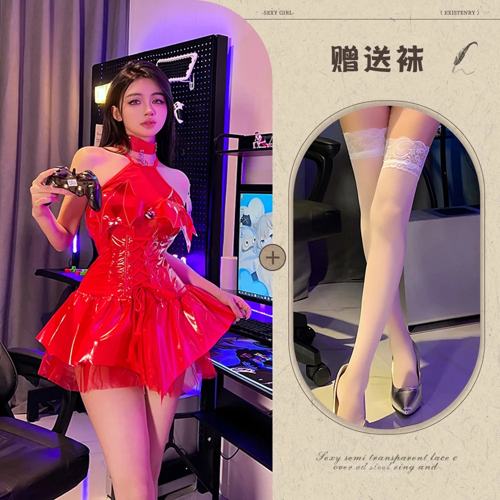 Ye Ting Xiang sexy lingerie tight patent leather devil temptation pu suit role play free uniform