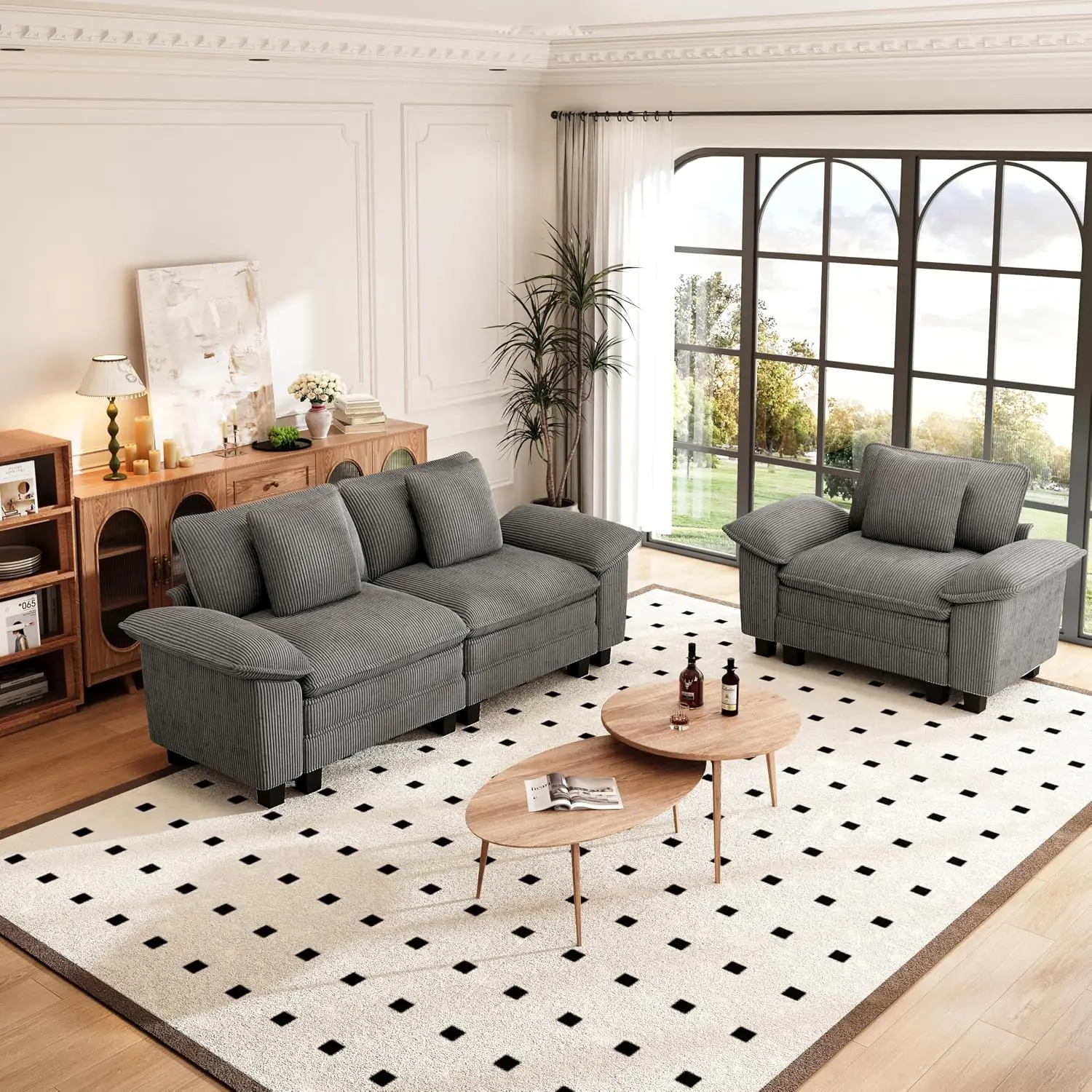2-Piece Modular Loveseat & Chair Set, Sectional Sofa with Customizable Configuration for Living Room, Customized