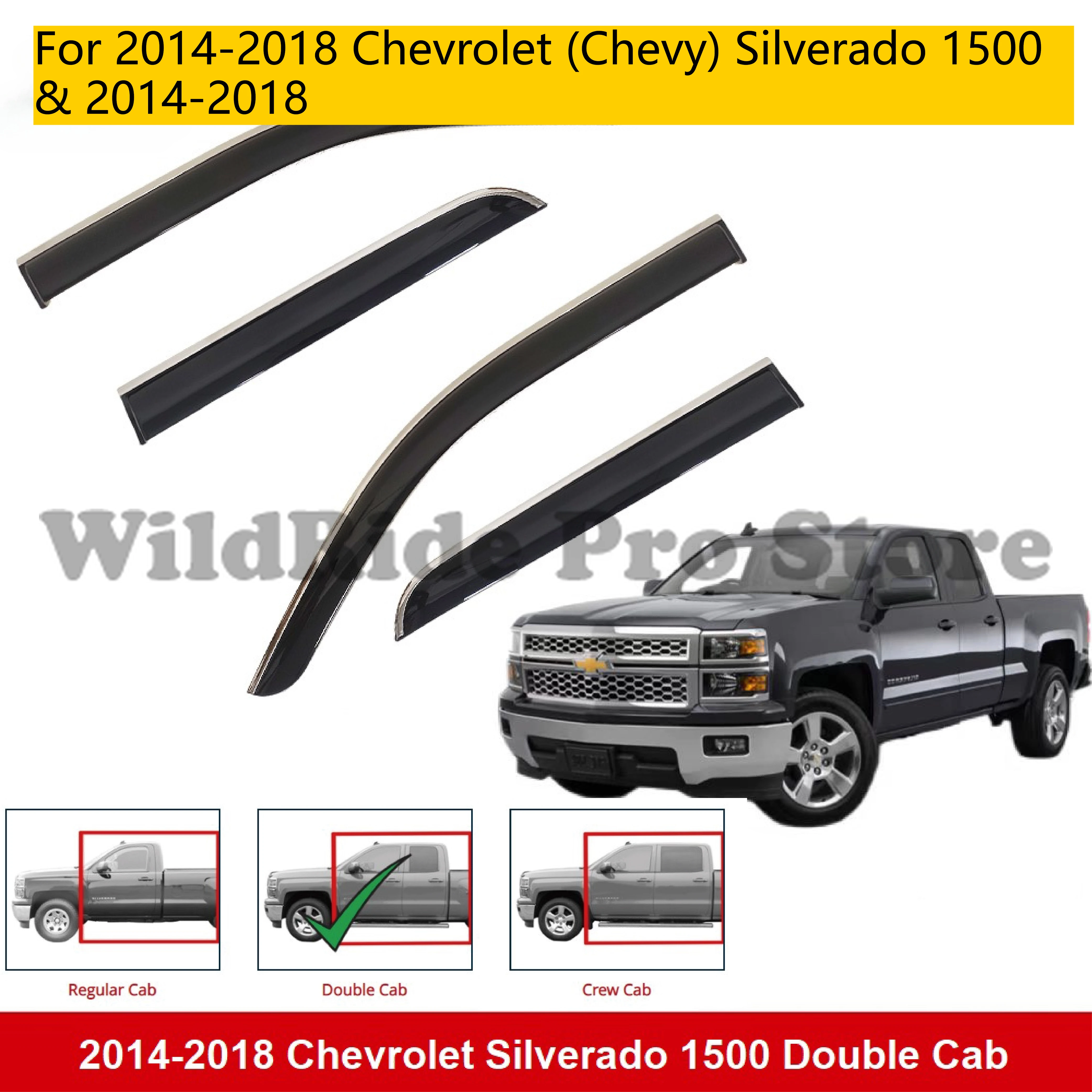 

Window Deflectors for 2014-2018 Chevrolet (Chevy) Silverado 1500 & 2014-2018 GMC Sierra 1500 DOUBLE CAB Rain Guards Vent Visors
