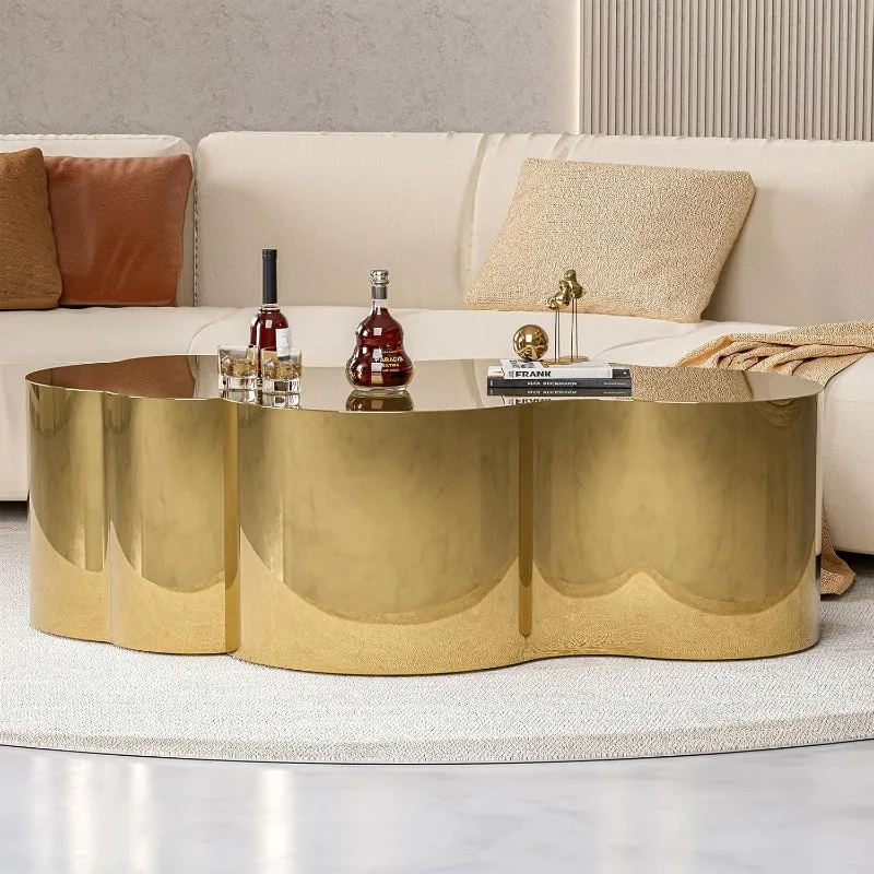 Modern Gold Stainless Coffee Table, Large Cloud Fashion Design Accent Table for Living Room Bedroom