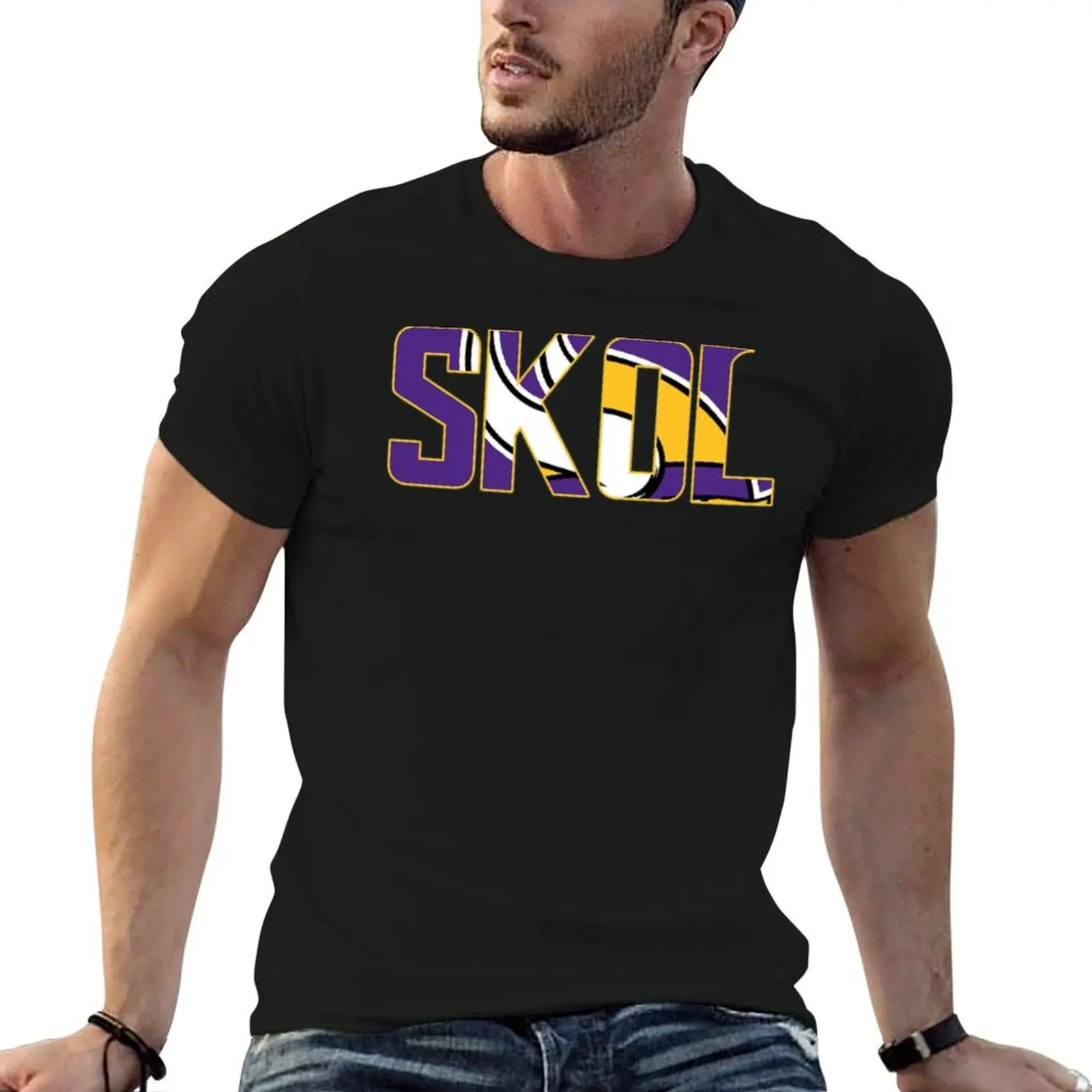 Camiseta SKOL Vikings, camisetas engraçadas de algodão, camisetas de designer para homem, camiseta engraçada de algodão