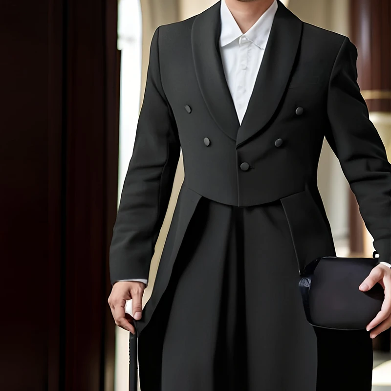 Men's Suit Men's Elegant Steampunk Victorian Tailcoat Gothic Suit Jacket Groom Groomsmen Blazer Pirate Parties Cosplay Long Coat