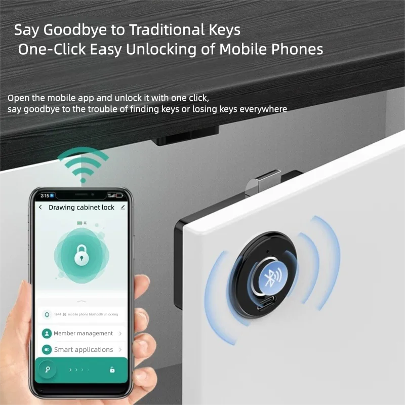 Smart Fingerprint Cabinet Lock - Biometric Bluetooth Electronic Code Lock for Drawer Closet Shoe Wardrobe Office Bedroom Hidden