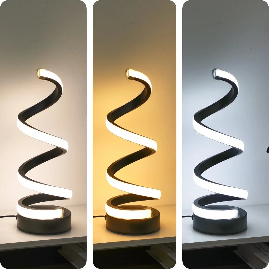 1PC Simple Spiral External Emitting Bright Desktop Desk Lamp, USB - Three-color Lighting, Suitable for Living Room and Bedroom D