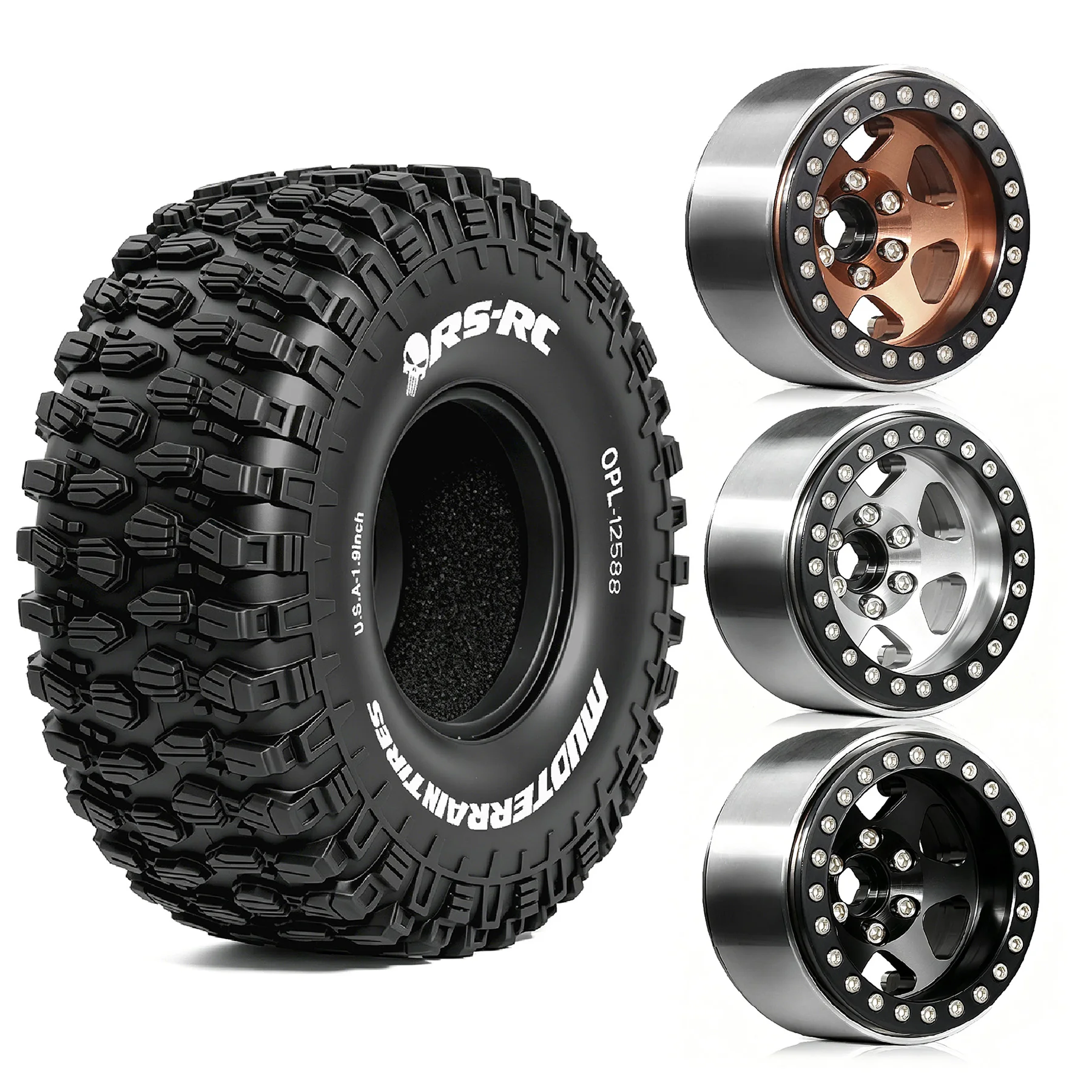 

4Pcs 1.9 Beadlock Wheel Aluminum and1.9 RC Crawler Tires for 1/10 RC Crawler Car Axial SCX10 Wraith RR10 Traxxas TRX4