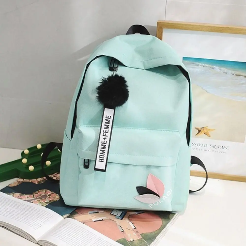

Large Capacity Printed Leaves Backpack Portable Solid Color Student Schoolbag Printed Leaves College Style Zipper Knapsack