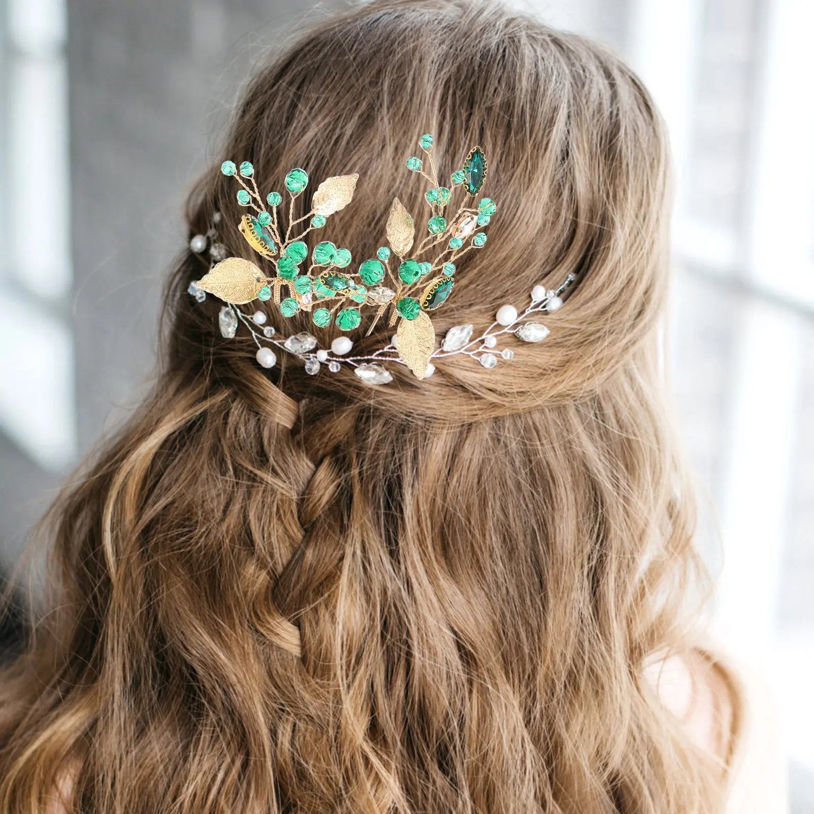 

Набор из 3 хрустальных заколок для волос: изумрудно-зеленые листья, свадебные аксессуары для волос для женщин, легко носить, романтичный шарм, для выпускного вечера и вечеринок