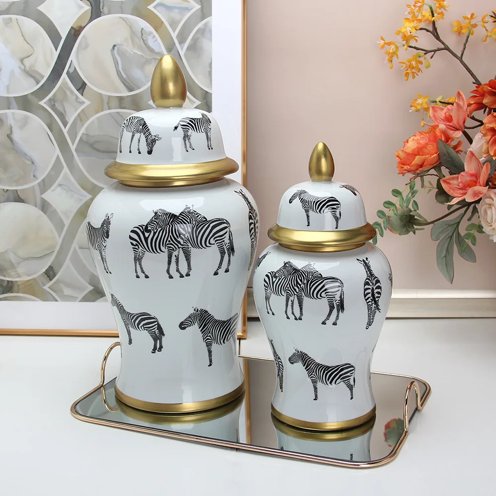 Light Luxury Electroplating Phnom Penh General Jar Zebra Animal Crafts Table Top Ornaments Vase Flower Arrangement Decoration