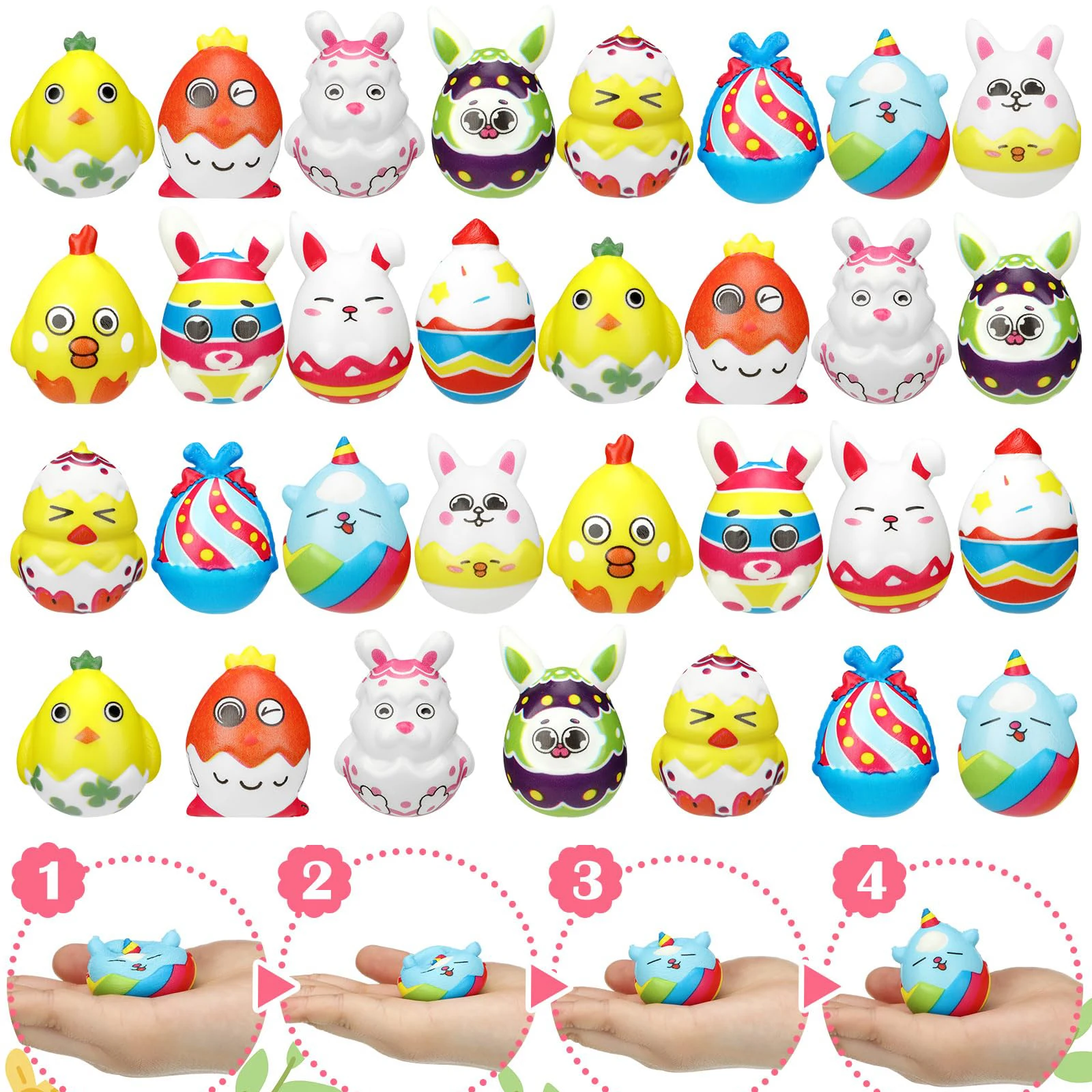 6Pcs Cuter Easter Bunny Egg Squishy Stress Relief Toys for Easter Party Favor Kids Birthday Gift Classroom Prizes Goodie Filler