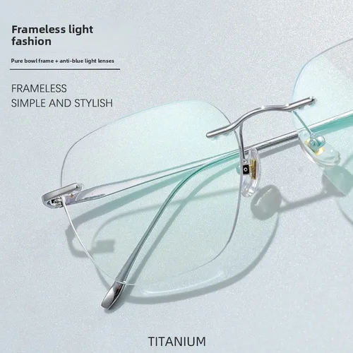 Imagen 2 del producto Gafas ultraligeras anti-azules sin montura, montura de titanio puro, gafas graduadas personalizadas para miopía, gafas de lectura