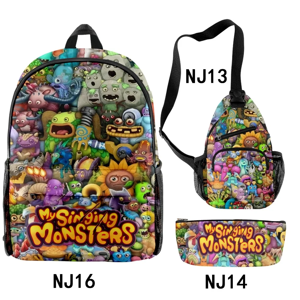 Hip Hop Popular Novelty my singsing monsters 3D Print 3pcs/Set pupil School Bags Travel Laptop Backpack Chest Bag Pencil Case