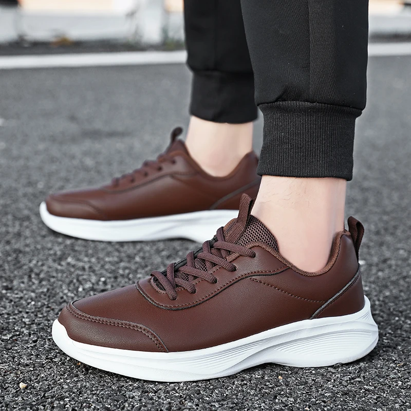 Brown Women Running Sneakers Shoes for Men Lightweigth PU Leather Casual Shoes Non-slip Footwear Trainer Men Tenis Masculino 45