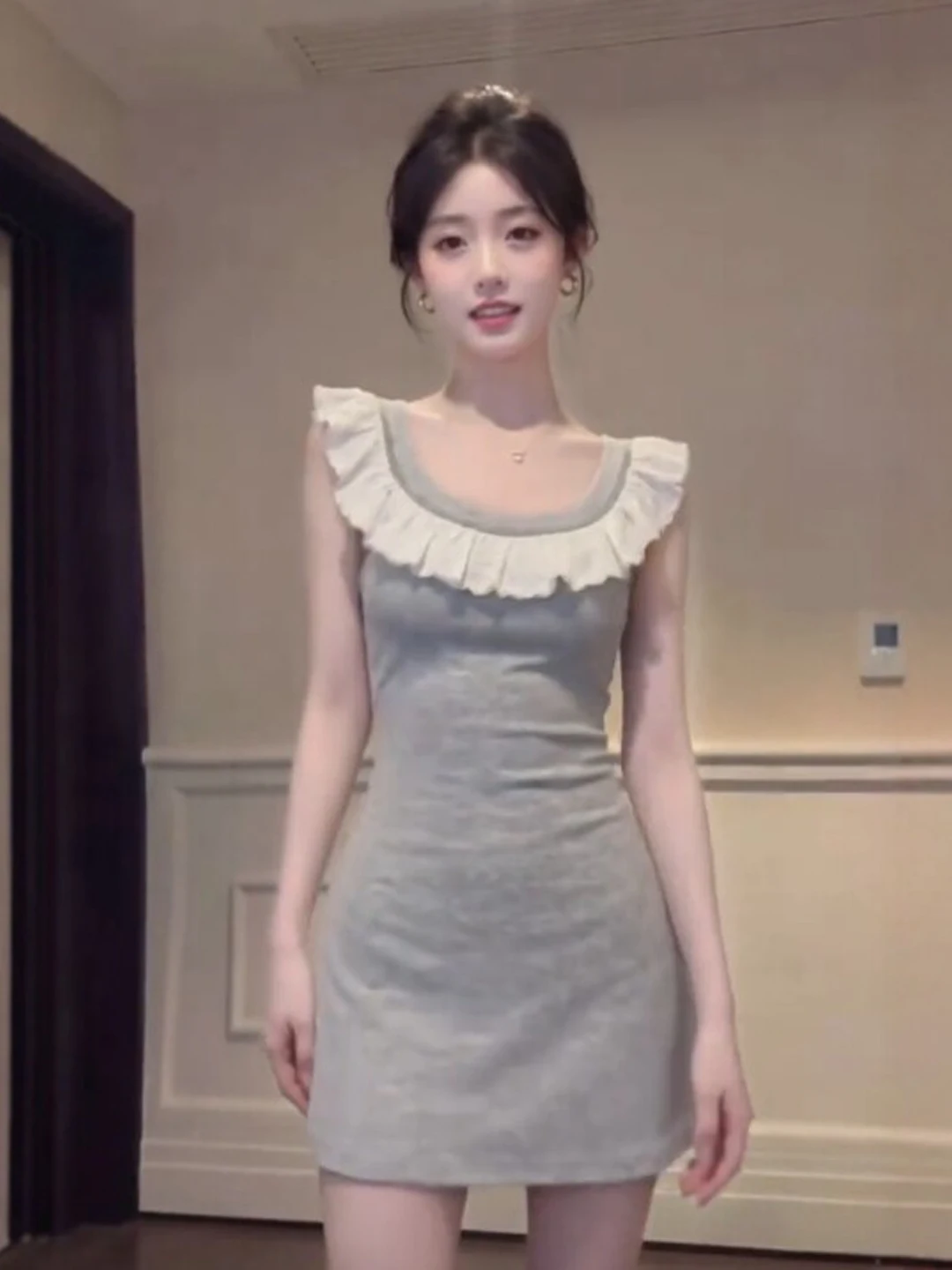 

Korean Style Gentle Beautiful Slim Fit Strap Short Skirt Dress Small Size Summer Fashionable Cotton Blend Casual Dress