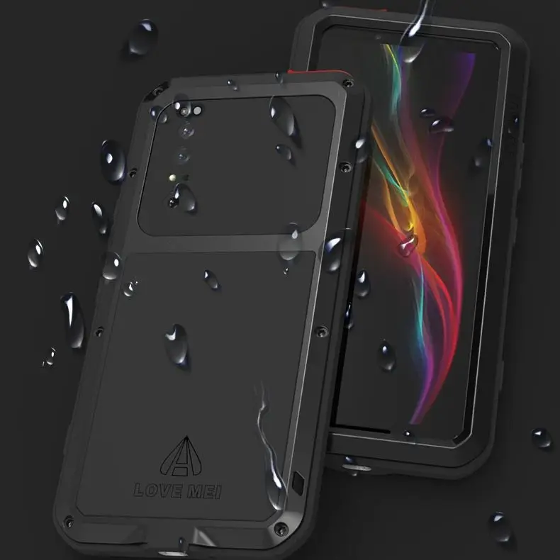 Funda de teléfono potente Love Mei para Sony Xperia 1 10 II 5 Plus, funda de silicona resistente a prueba de golpes + Metal + vidrio templado