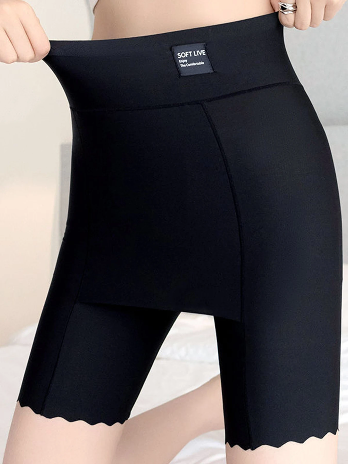 Women's Modest Crotch Cover Safety Shorts, Ice Silk Anti Embarrassment Slip Shorts, High Waist Tummy Control Leggings