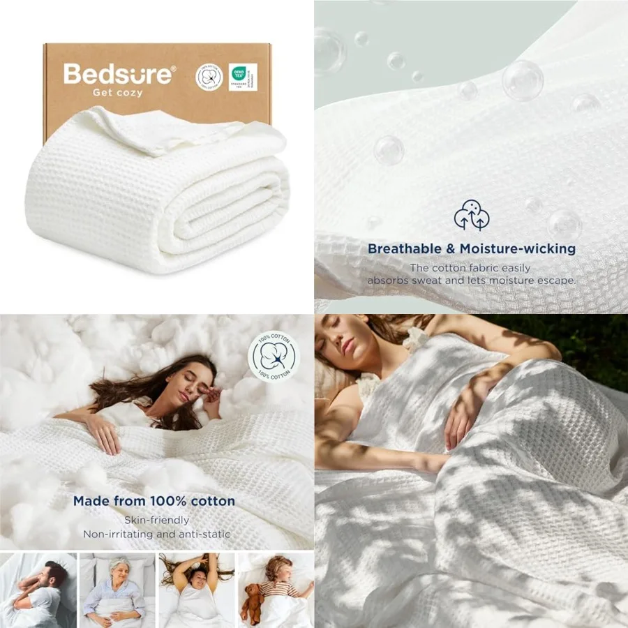 

Gentlesoft 100 Cotton Blanket Full Size for Bed - Cooling Breathable and Soft for Summer, Thick Cozy Waffle Weave Blanket Gifts