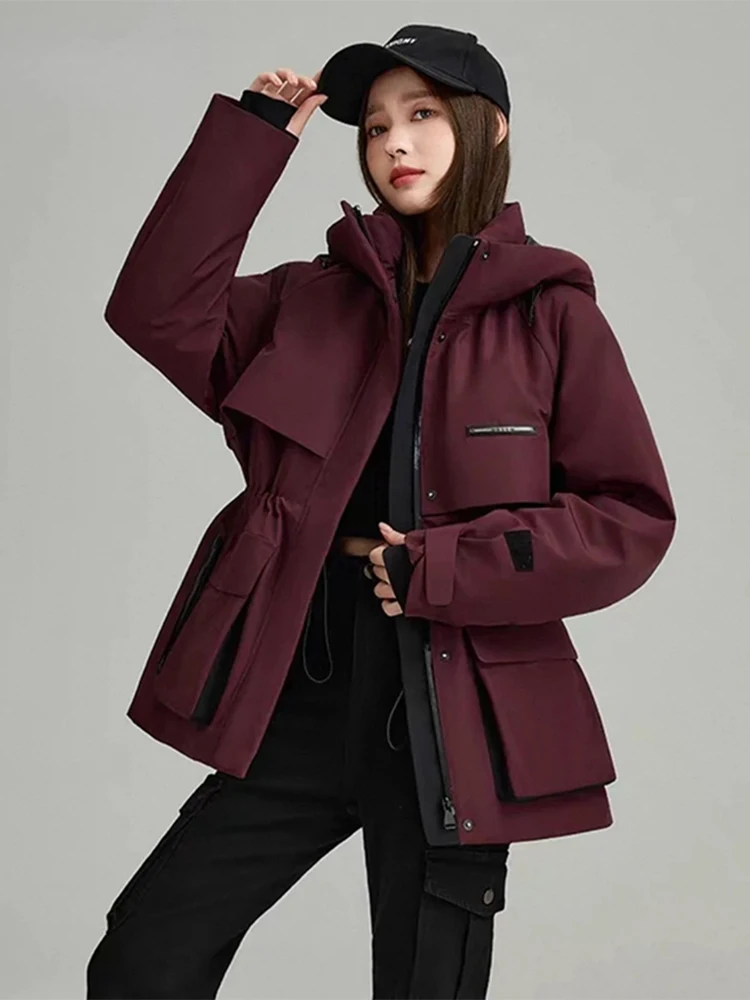

Женская утепленная зимняя парка-пуховик с капюшоном, повседневная рабочая одежда, с регулируемой талией, на хлопковой подкладке
