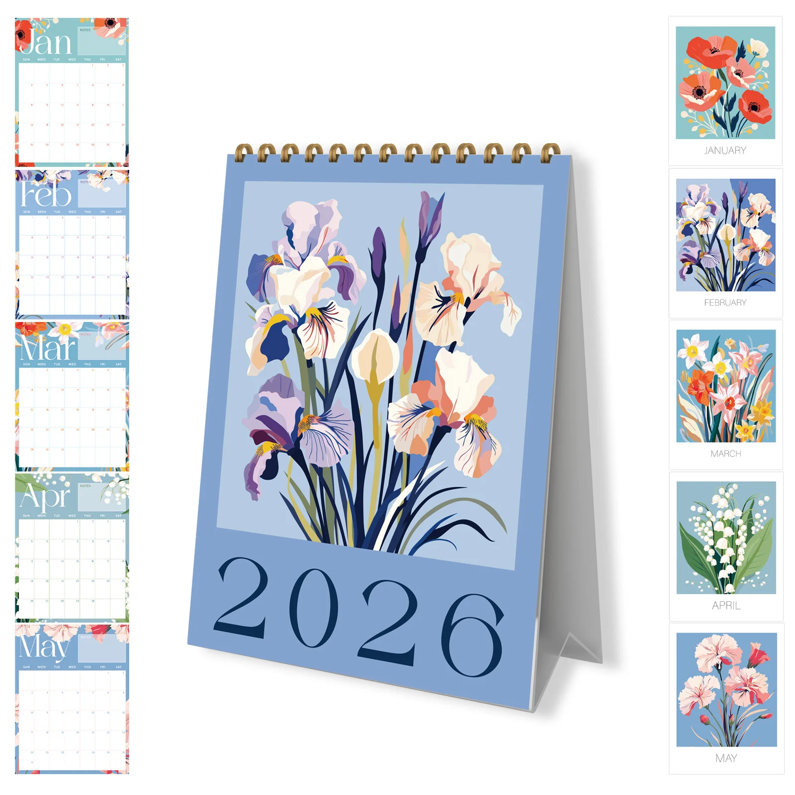 2026 Bloomy Flower Desk Calendar With Memo Notes Monthly Schedule Planner For Home Office School Small Ornament