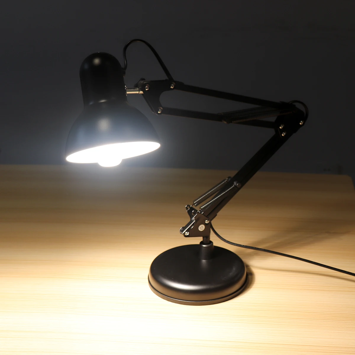 LED Desk Lamp Black Flexible Swing Arm Clamp Mount Desk Lamp with Base and Key Switch Support E27 Bulb for Office Home Reading