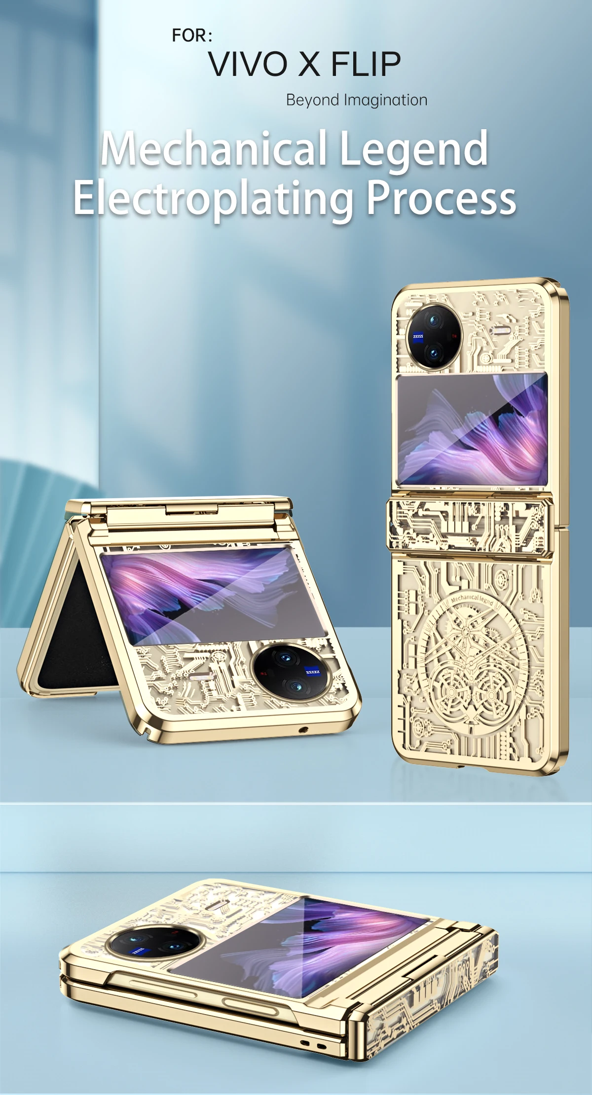 Case For Vivo X Flip Mechanical Design Premium Texture Electroplated Shell Full Hinge Anti-scratch Anti-drop Cover