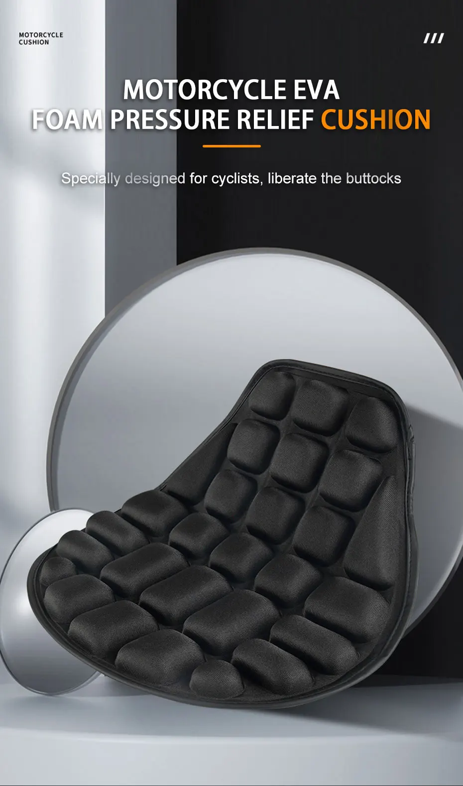 Motorrad-Sitzkissen, schwarzer Schaumstoff, weich, bequem, atmungsaktiv, Sitzbezüge, Matten, Motorrad- und E-Bike-Zubehör. – Detail 1
