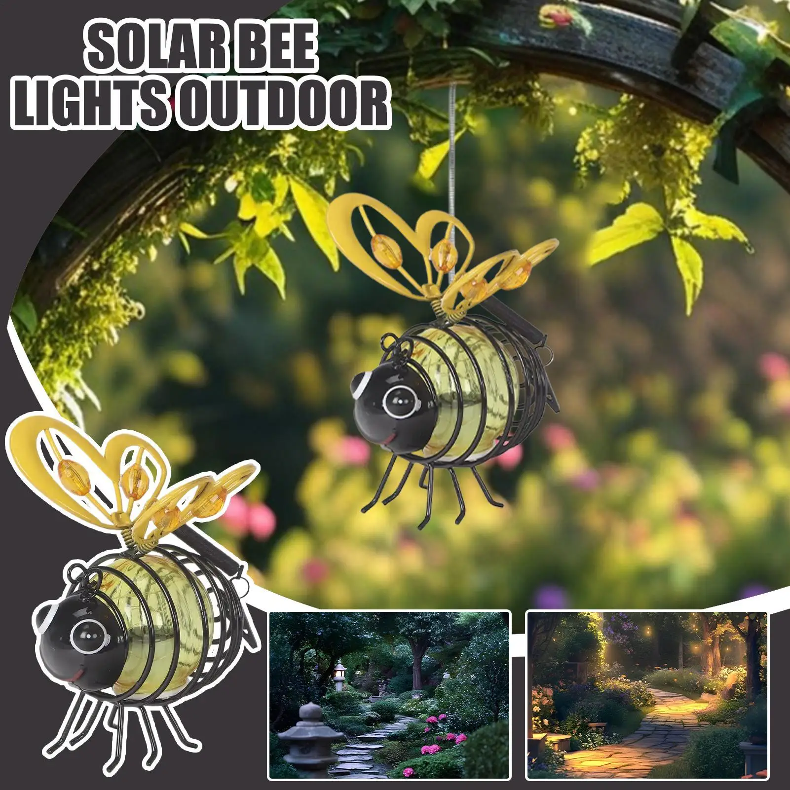 Bee Lights Metal Waterproof Funny Lamp Bee Outdoor Decor Solar Yard Lights for Lawn Yard Tree Window Fence Porch Patio Pathway