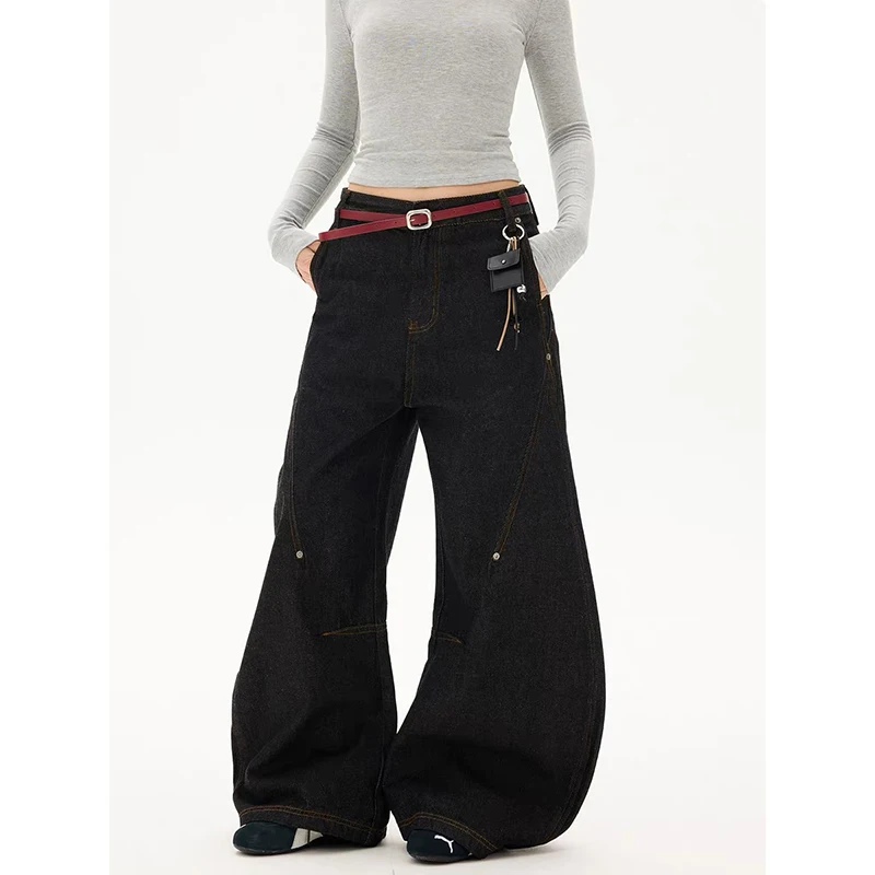 ZHIZOU Women Black Gothic Baggy Y2k Jeans Oversize Jean Pants American Vintage 2000s Harajuku Denim Trousers Alternative Clothes