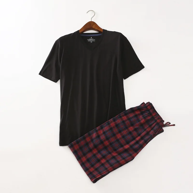 

Men's 100% Cotton Short-sleeved Trousers Plus Size Pajamas O-Neck Pyjamas Print Sleepwear Two Piece Set Pijama for Mans 105kg