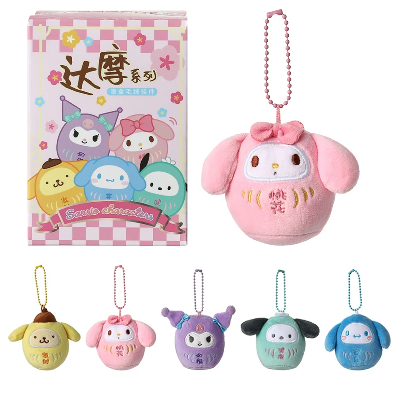 Sanrio personagens bodhidharma boneca de pelúcia caixa cega melody kuromi poachaco dharma figuras crianças presentes saco de pelúcia pingentes