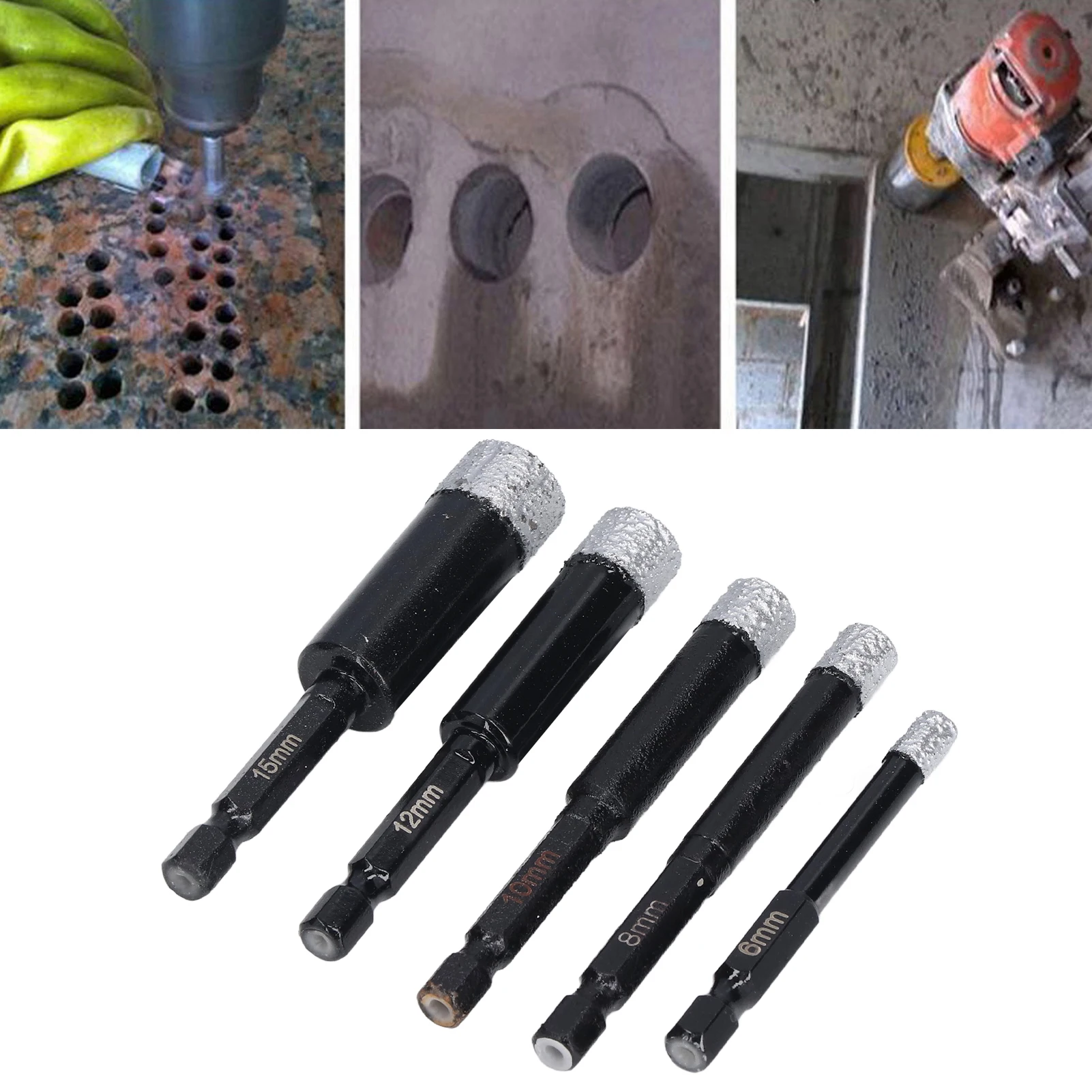 

Hex Shank Hole Saw Hex Shank Holes Opener for Ceramic Tiles Marble 6 8 10 12 15mm Drilling Hole Saw Diamond Hole Saw Kit