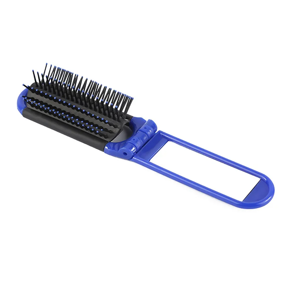 1pc Portable Travel Hair Comb Foldable Hair Brush with Mirror Detangling Hair Brush Anti Static Massage Brush Styling Tools