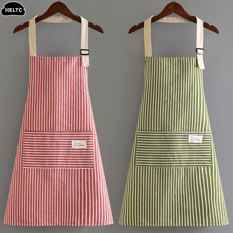 1pcs Sleeveless Apron Breathable Hanging Neck Apron Restaurant Special Cotton Linen Home Cleaning Kitchen Apron Vertical Stripe